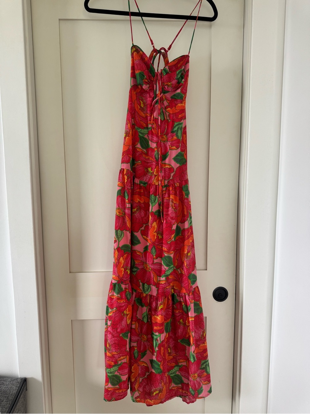 Crystal Doll Pink and Green Floral Maxi Dress with Orange Accents
